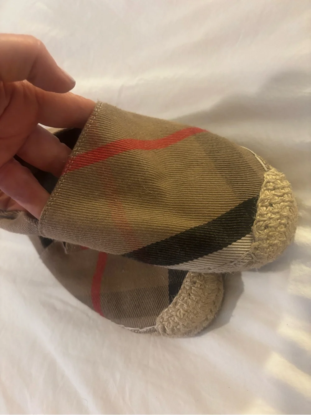 Classic Plaid Espadrilles in Tan with Red Stripe